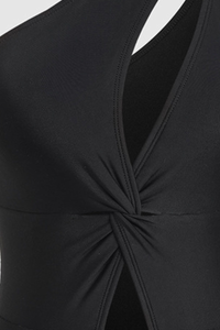 Women's One-Shoulder Cutout Twist Front Solid Color Swimsuit