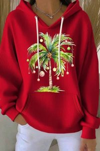 Women's Fall Christmas Print Ribbed Hoodie