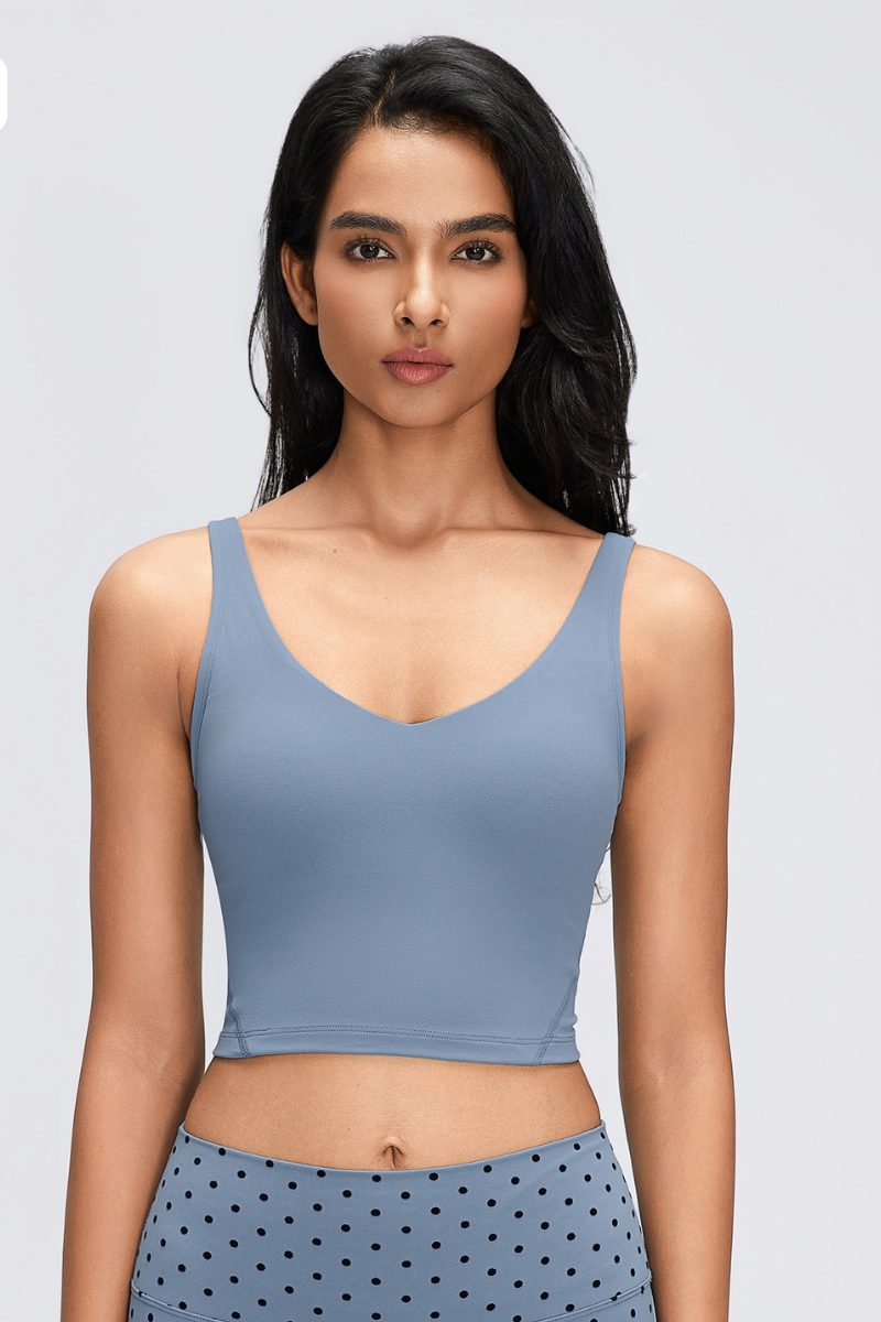 Women's Naked Feeling V Neck Padded Sports Yoga Bra