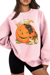 Women's Fall Halloween Cat Pumpkin Graphic Casual Sweatshirt