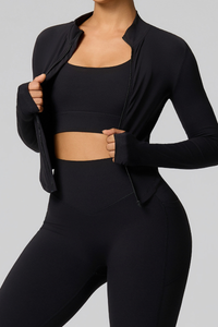 Women's Zip-Up Mock Neck V-Waist and Thumbhole Cuffs Jacket