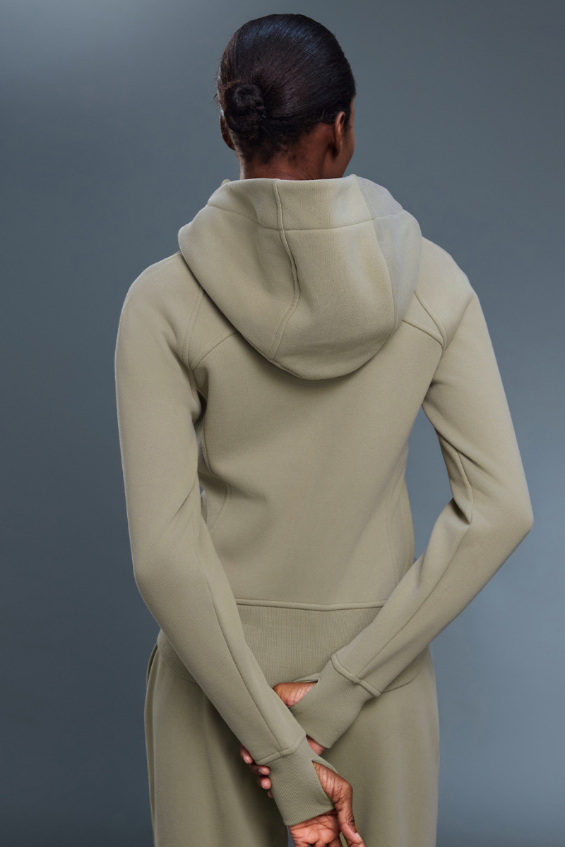 Women's Athletic Slim Full Zipper Finger Cuffs Hooded Jacket