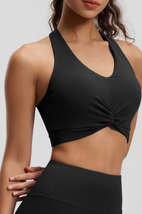 Women's Twist‑Front Halterneck Padded Cropped Sport Tank Top