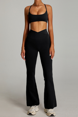Women's Set:Cross-back  Bra And Criss-cross Waist Flare Pants