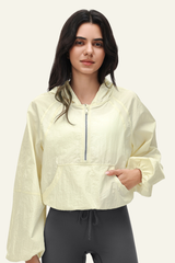 Women's Nylon Half-Zipper Athletic Hooded Sweatshirts