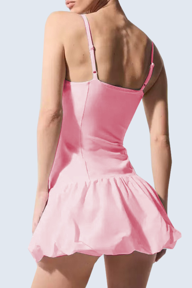 Women's Thin Strap Pleated Ruffle Hem Athletic Tennis Dress