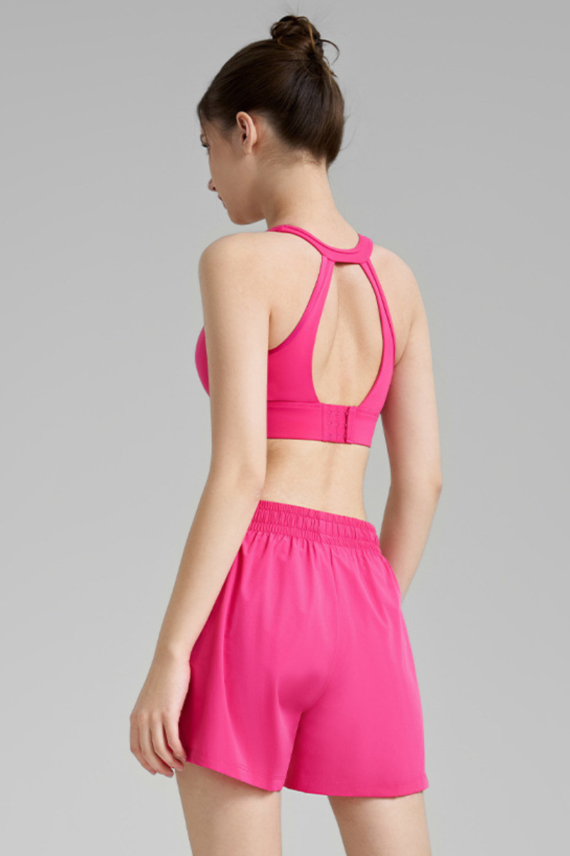 Women's Mesh Panel High Impact Bra & Shorts 2-Piece Set