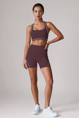 Women's Color Block Halterneck Bra And Shorts Yoga Sets