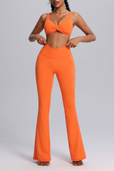 Women's Twisted Sports Bra & Cross-Waist Flare Pants Set