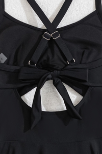 Women's U-Neck Criss Cross Back Solid Swimsuit