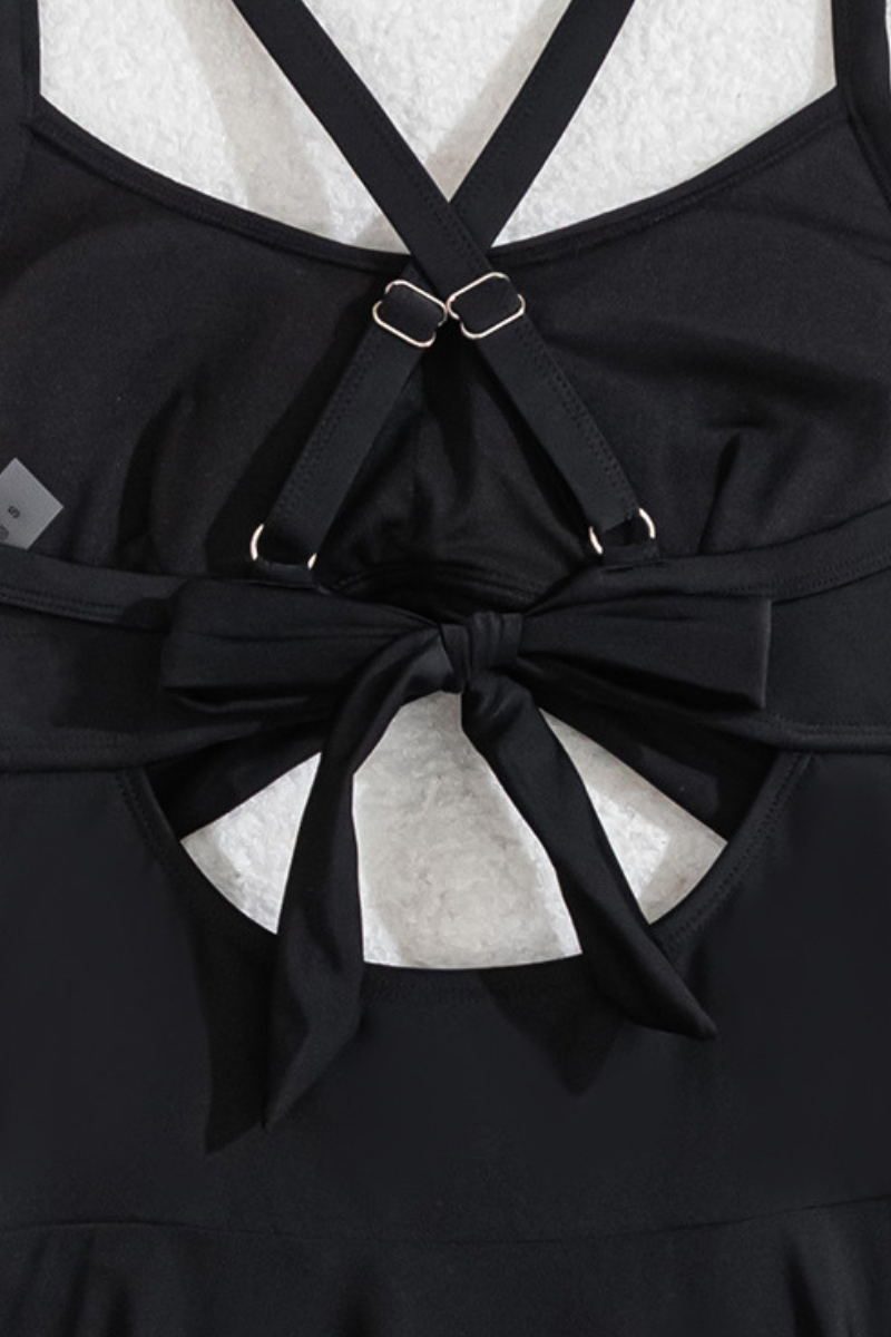 Women's U-Neck Criss Cross Back Solid Swimsuit