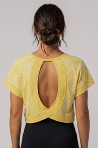 Women's Summer Polka Dot Cutout Back Cropped Sports Tee
