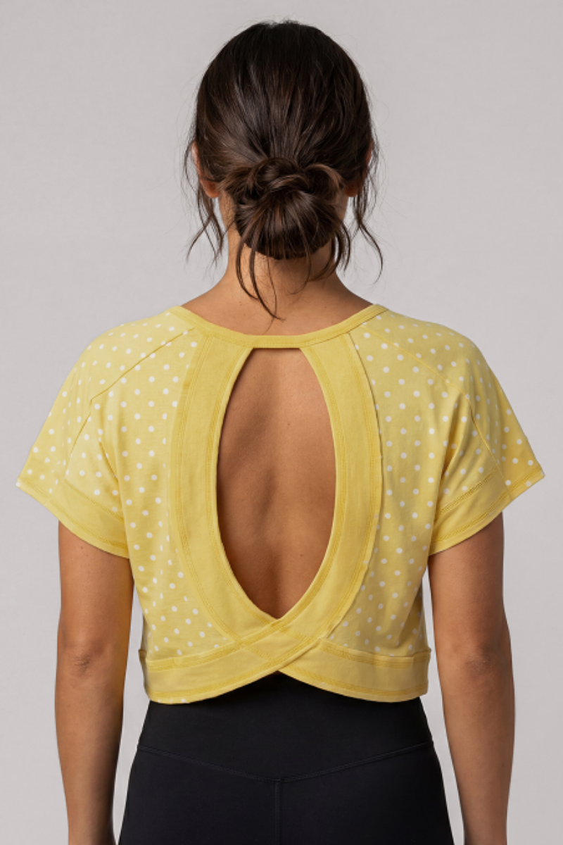 Women's Summer Polka Dot Cutout Back Cropped Sports Tee