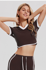 Women's Contrast Trim V-Neck Cropped Tennis T-shirt