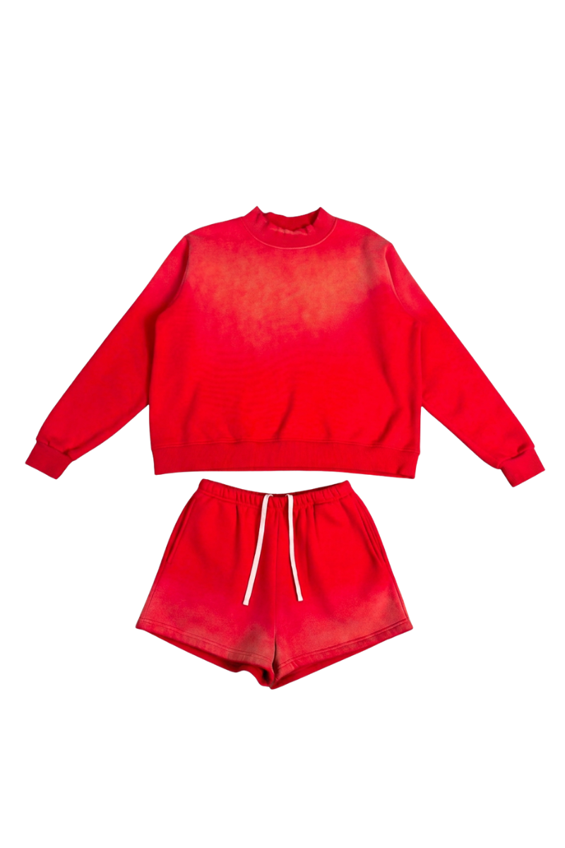 Women's Gradient Mock Neck Sweatshirt And Shorts 2 Piece Set