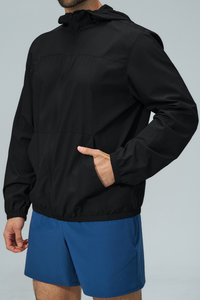 Men's Fall Hooded Full Zip Elastic Hem Outdoor Hooded Jacket