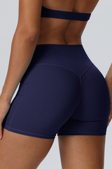 Women's No Front Seam Pleated Buttocks Lift Workout Shorts