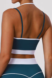 Women's Athletic Thin Straps  Color-Blocked Stripes Bra