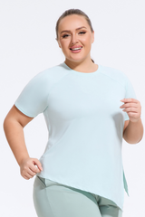 Plus Size Athletic Women's Asymmetric Slit Yoga T-Shirt