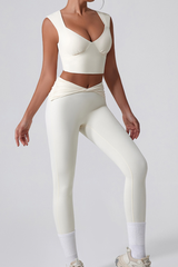 Women's Cropped Tank Top And Twist Cross Waist Leggings Set