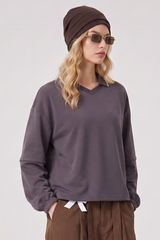 Women's Fall V-Neck Polo Collar Detachable-Sleeve Sweatshirt