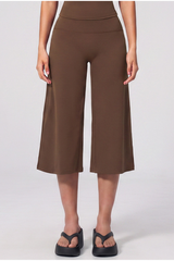 Women's Breathable Brushed Panel Seam Wide Capri Yoga Pants