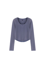 Women's Fall Snowflake U-Neck Slim Fit Long Sleeve Top