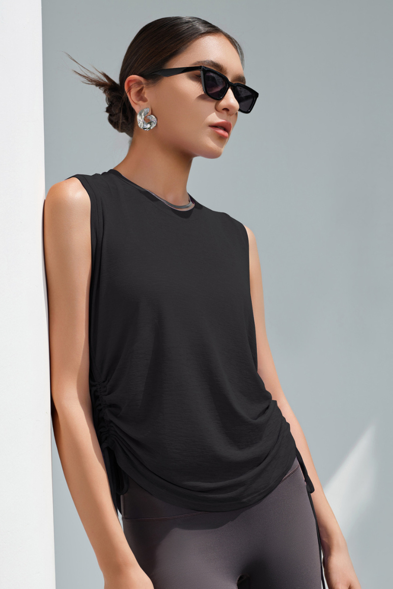 Women's Summer Breathable Side Drawstring Sheer Tank Top