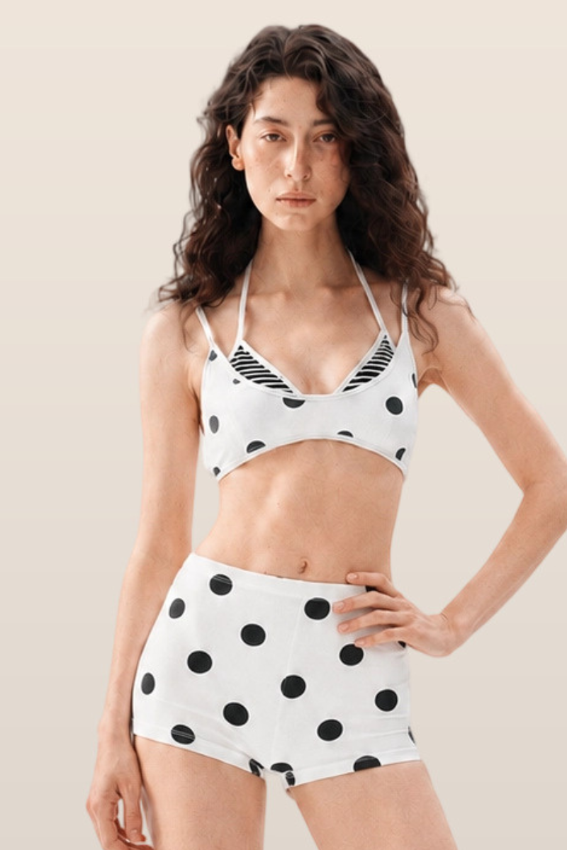 Women's Polka Dot Vintage Bra And Short 2-Piece Yoga Set