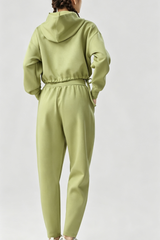 Women Cropped Hooded Top and High Waist Pants 2 Piece Set