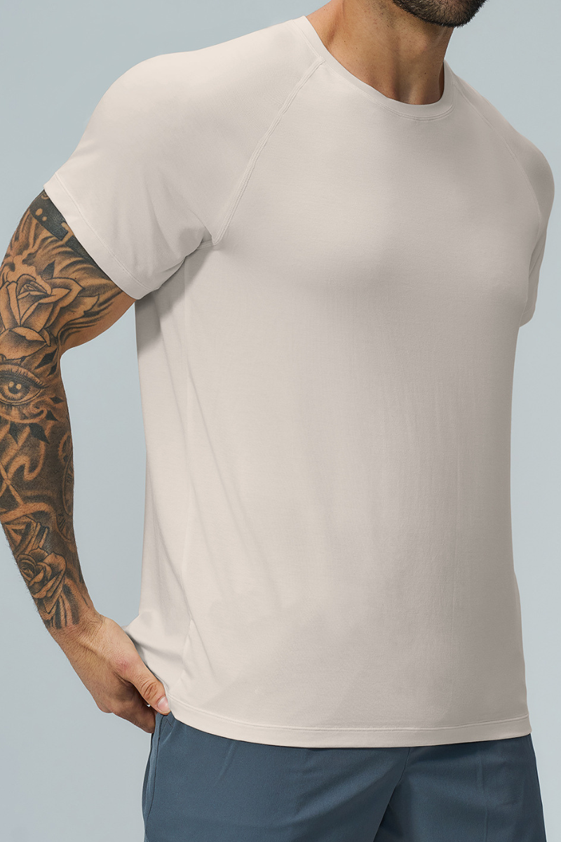 Men Raglan Crew Neck Sports Short Sleeve T Shirt