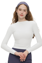 Women's Fall Ribbed Crew Neck Cropped Long Sleeve Top