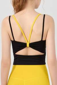 Women's Athletic Color Block Twist Back Padded Yoga Tank Top