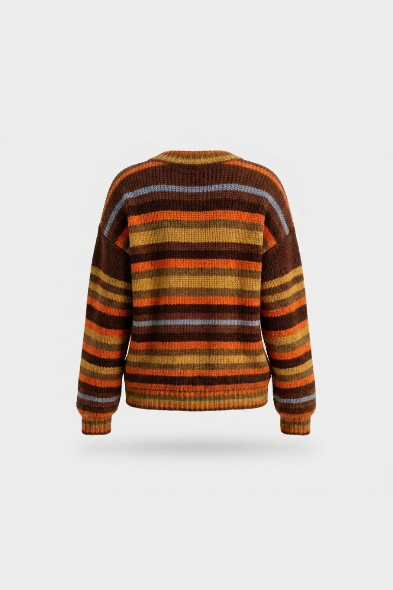 Women's Winter Retro Color Striped Long Sleeve Knit Sweater