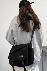 Unisex Streetwear Nylon Color-Block Flap Crossbody Bag