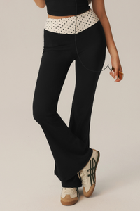 Women's Polka Dot V-Waist Color Block Flare Yoga Pants