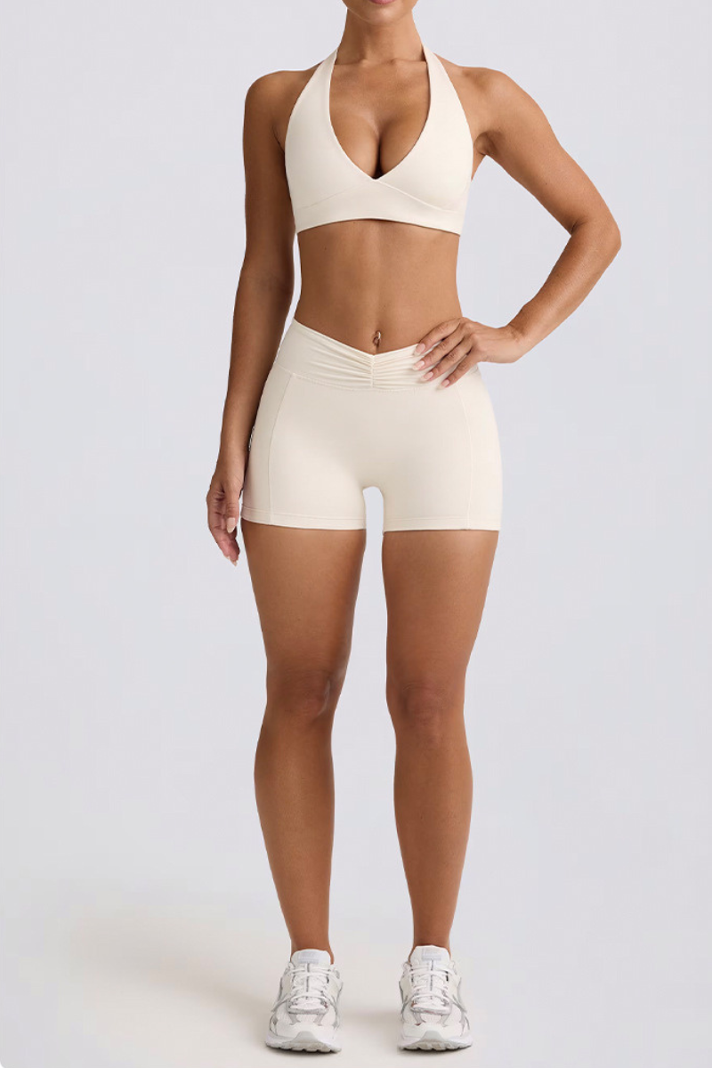 Women's Brushed Sports Yoga Bra And Pleated Short Set