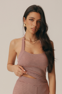 Women's Striped Halter Square Neck Padded Yoga Tank Top