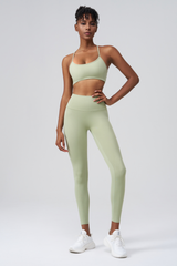 Women's Set:Cross Back Bra& Cargo Pocket Sports Leggings