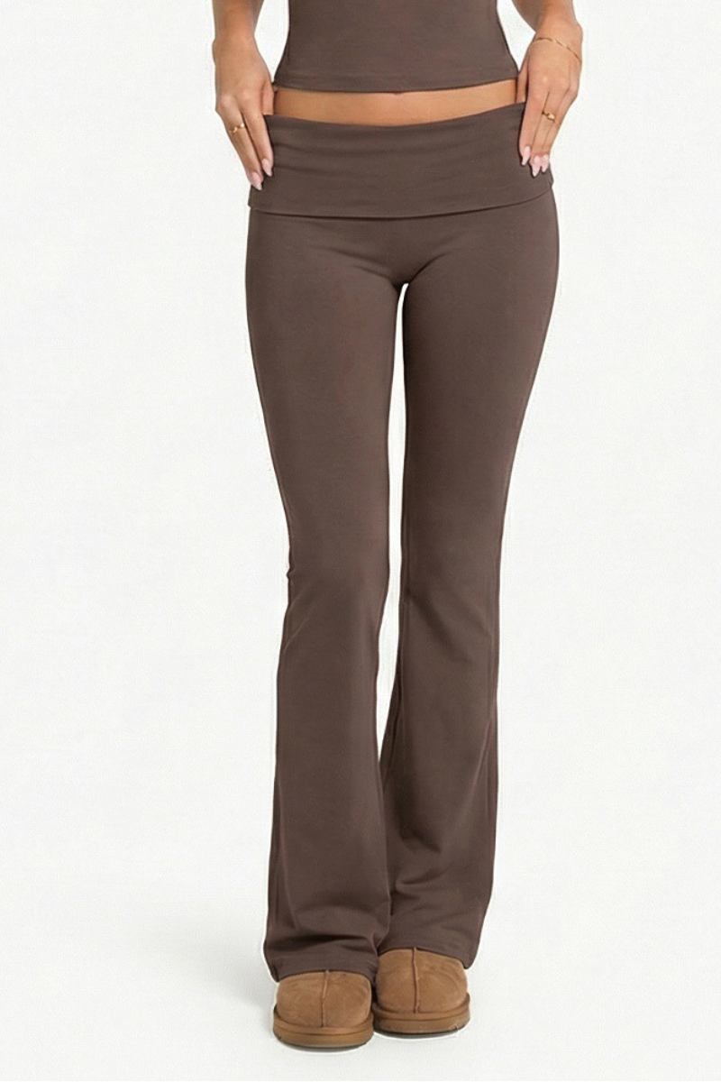 Women's Athletic Fold-Over Slim Fit Stretchy Flare Pants
