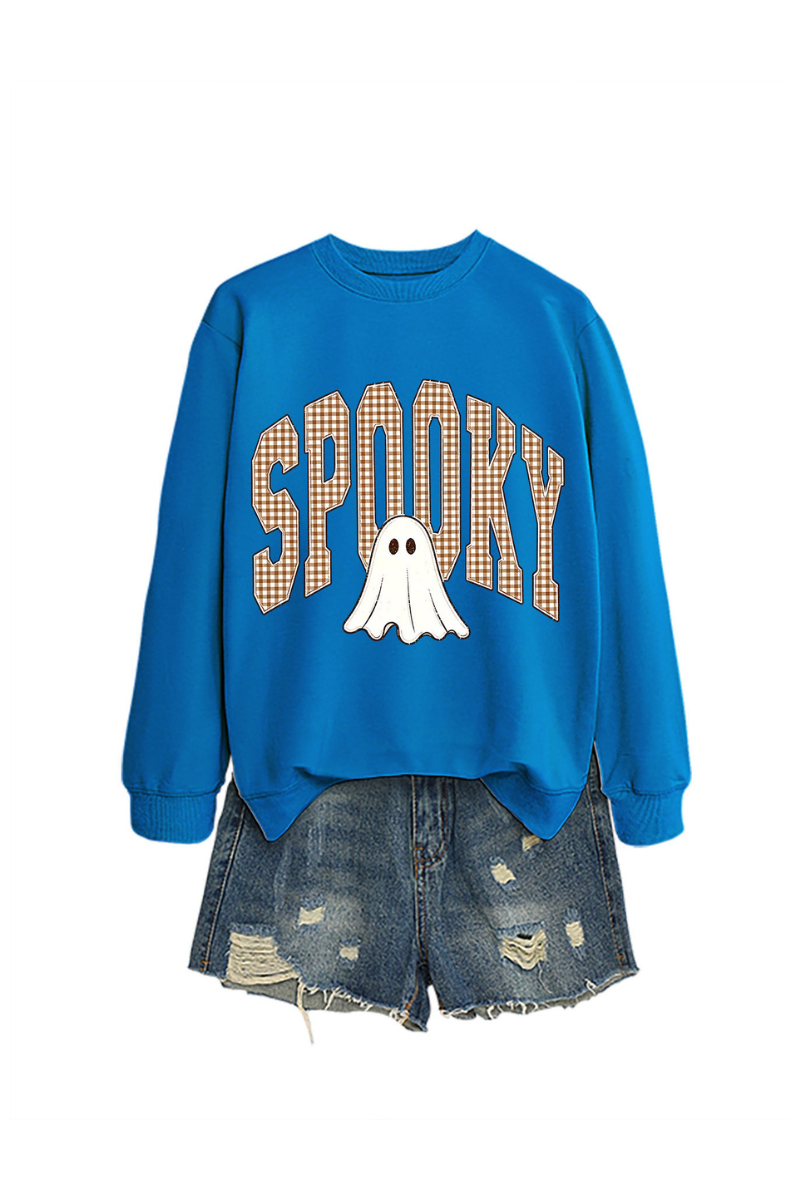 Women's Fall Halloween Plaid Ghost Print Oversize Pullover
