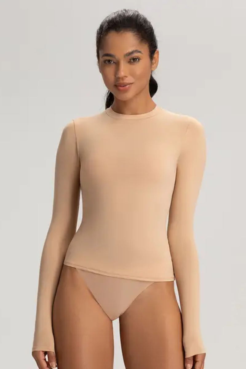 Women High-Stretch Round-Neck Workout Long Sleeve Top