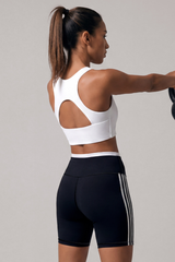 Women's Striped Sports Bra & Bike Shorts 2Pcs Workout Set
