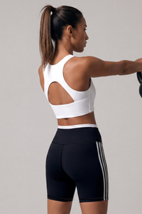 Women's Striped Sports Bra & Bike Shorts 2Pcs Workout Set