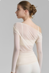 Women's Asymmetric  Shoulder Sheer Mesh Long Sleeve Yoga Top