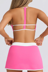 Halter T-Back Sports Bra&High-Waist Split Skort 2-Piece Set