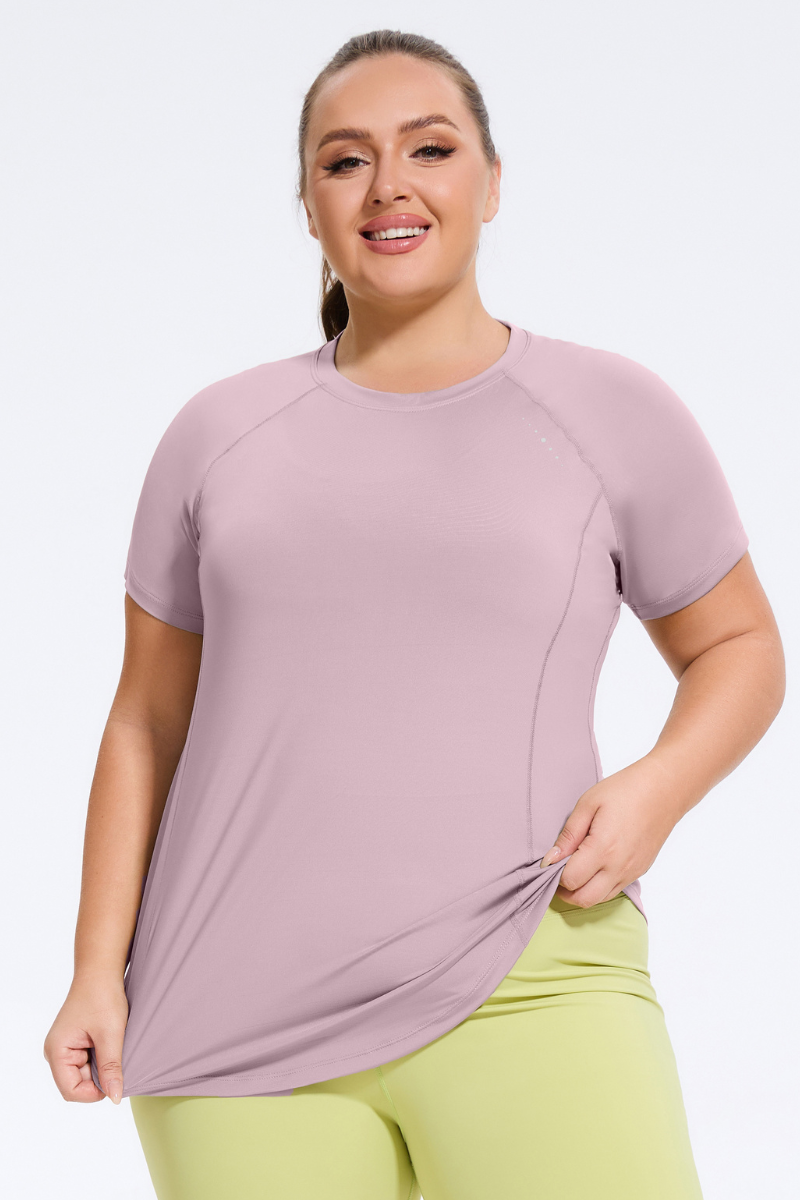 Plus Size Women's Athletic Curved Hem  Yoga T-shirt