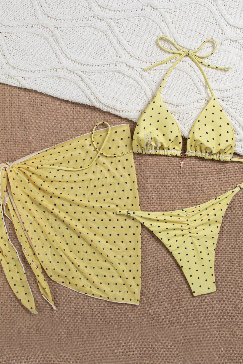 Women's Polka Dot Halterneck Three Pieces Bikini Sets