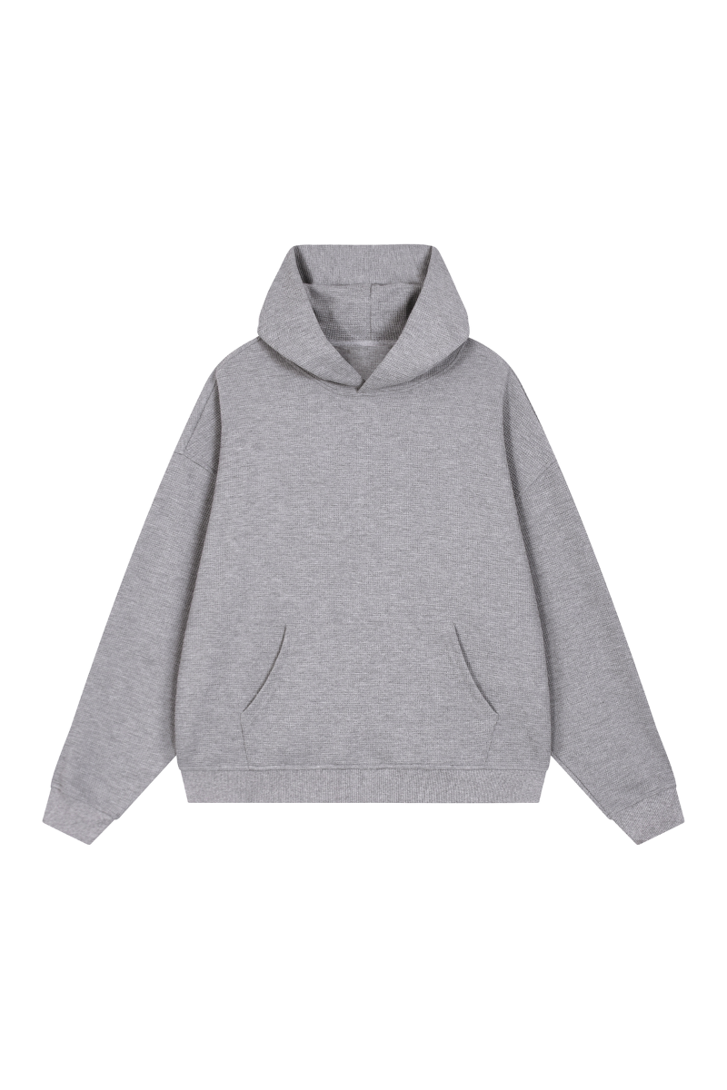Unisex Fall Boxy Fit Waffle Texture Pullover Relaxed Hoodie