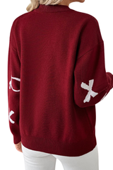 Women's bow-print knitted casual sweater.